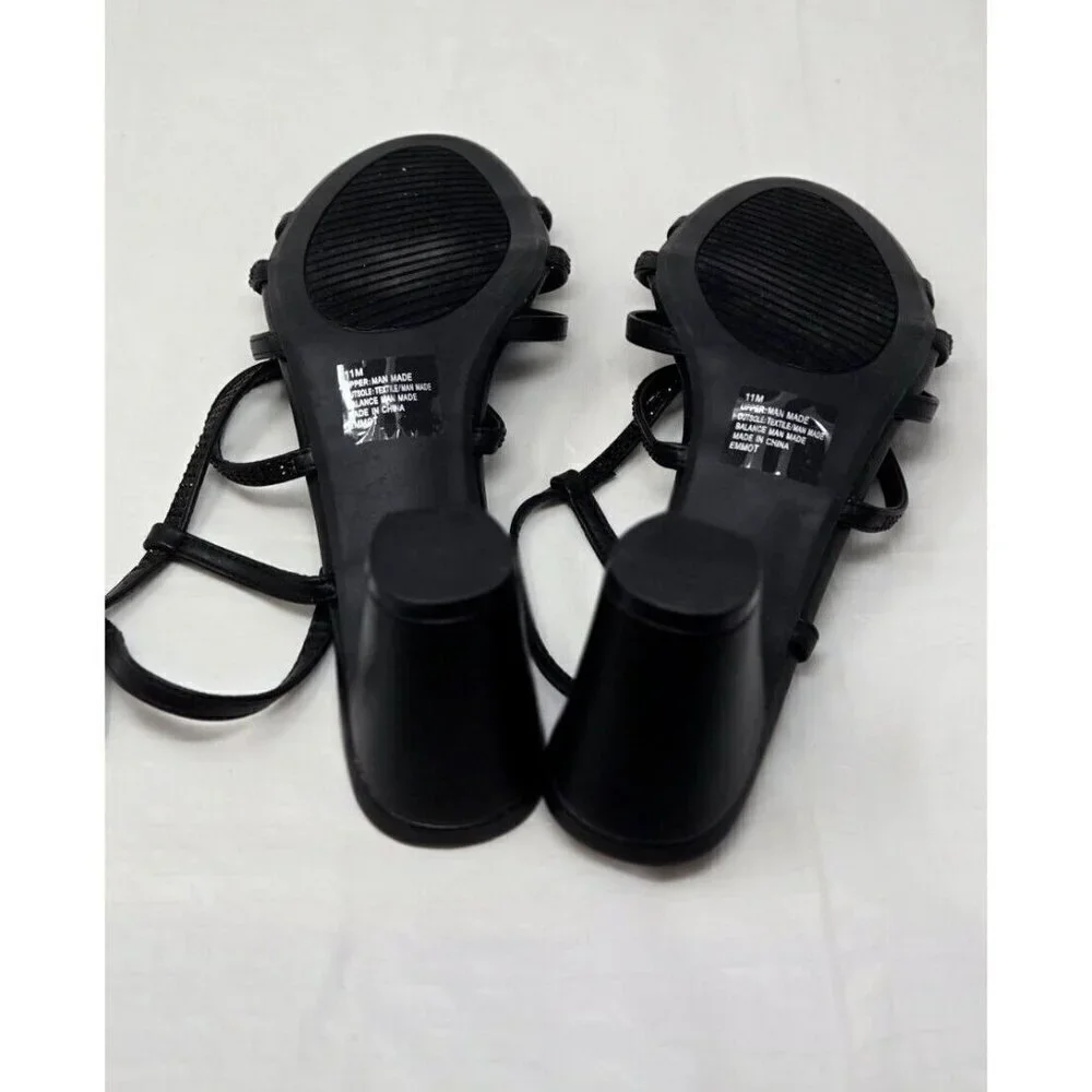 White Mountain EMMOT Faux Leather Block Heel black Sandals size 11